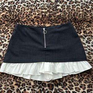 Zara Black Pinstripe Skort with White Ruffle